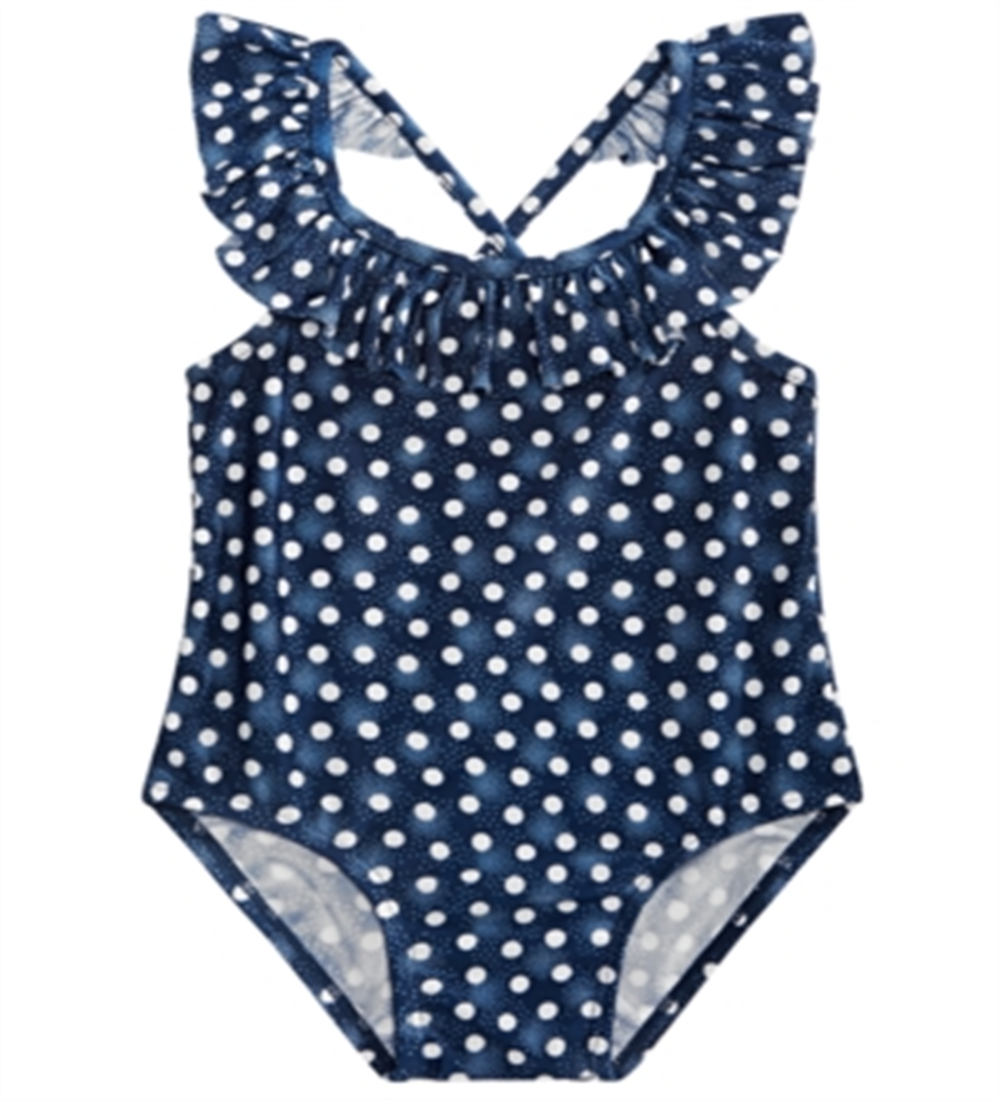 First Impressions Baby Girl's Dot Print Ruffle Swimsuit Blue Size 12 Months