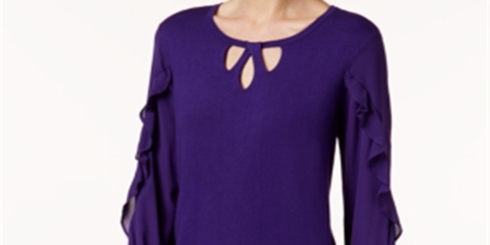 Alfani Keyhole Ruffle-Sleeve Sweater Black, Size 10