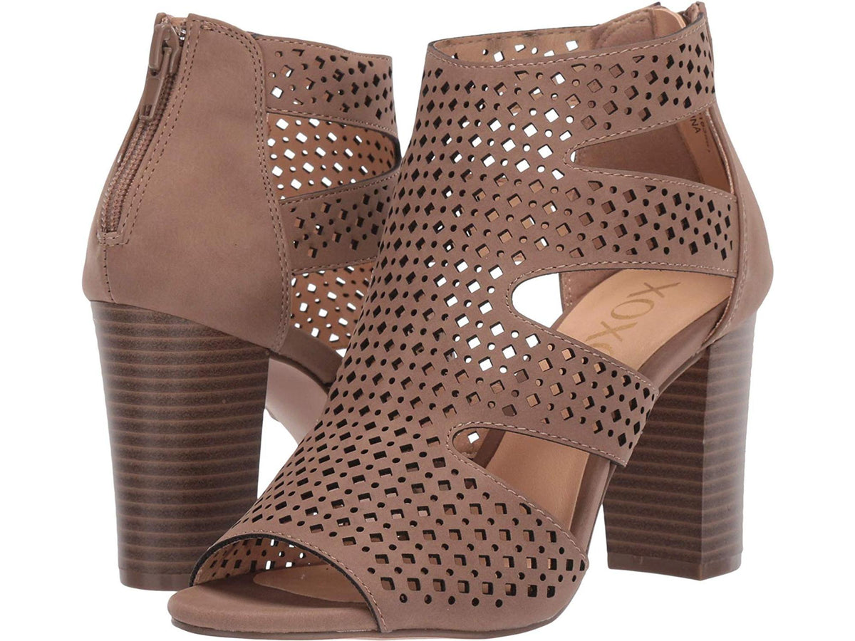 XOXO Women's Casual Boots Sand Perforated Peep Toe Beamer Ankle Boot Brown Size 7.5