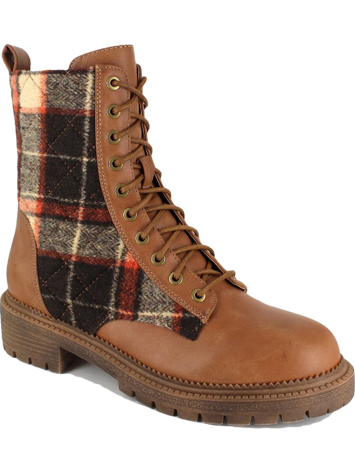 Rock & Candy Women's MAX Faux-Leather Combat Ankle Boots Brown Size 8.5 M