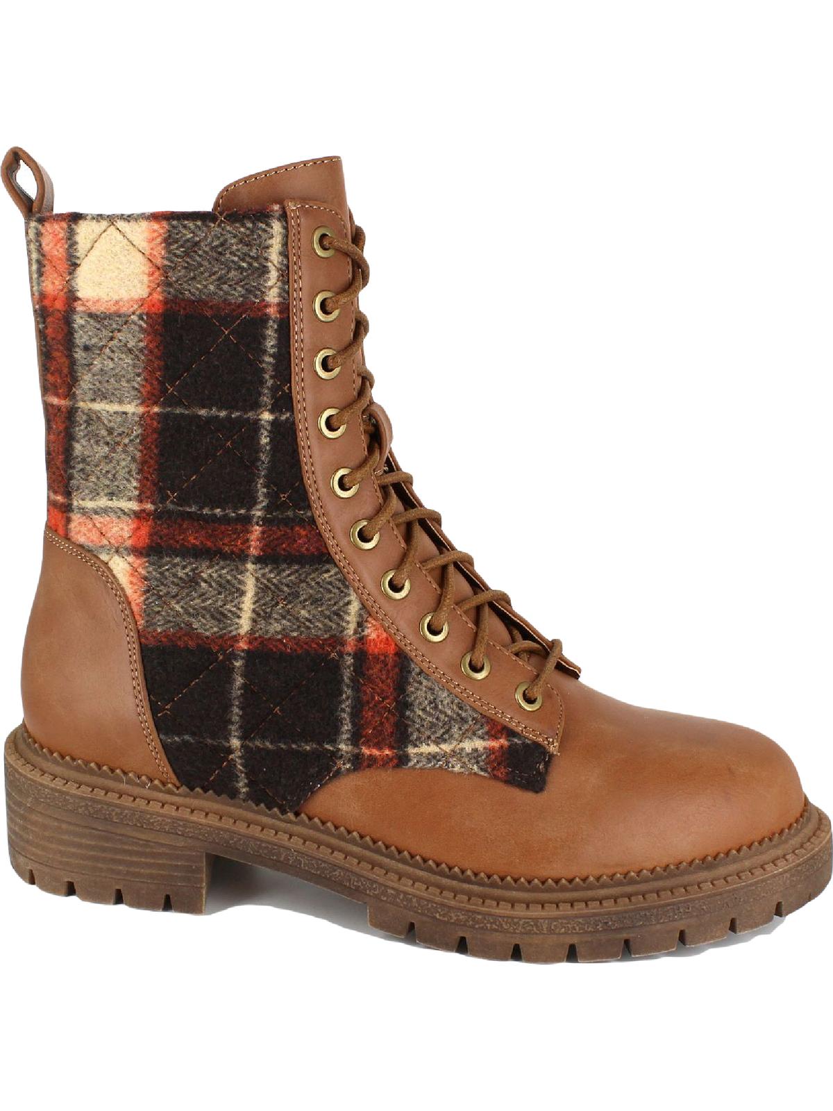 Rock & Candy Women's MAX Faux-Leather Combat Ankle Boots Brown Size 8.5 M