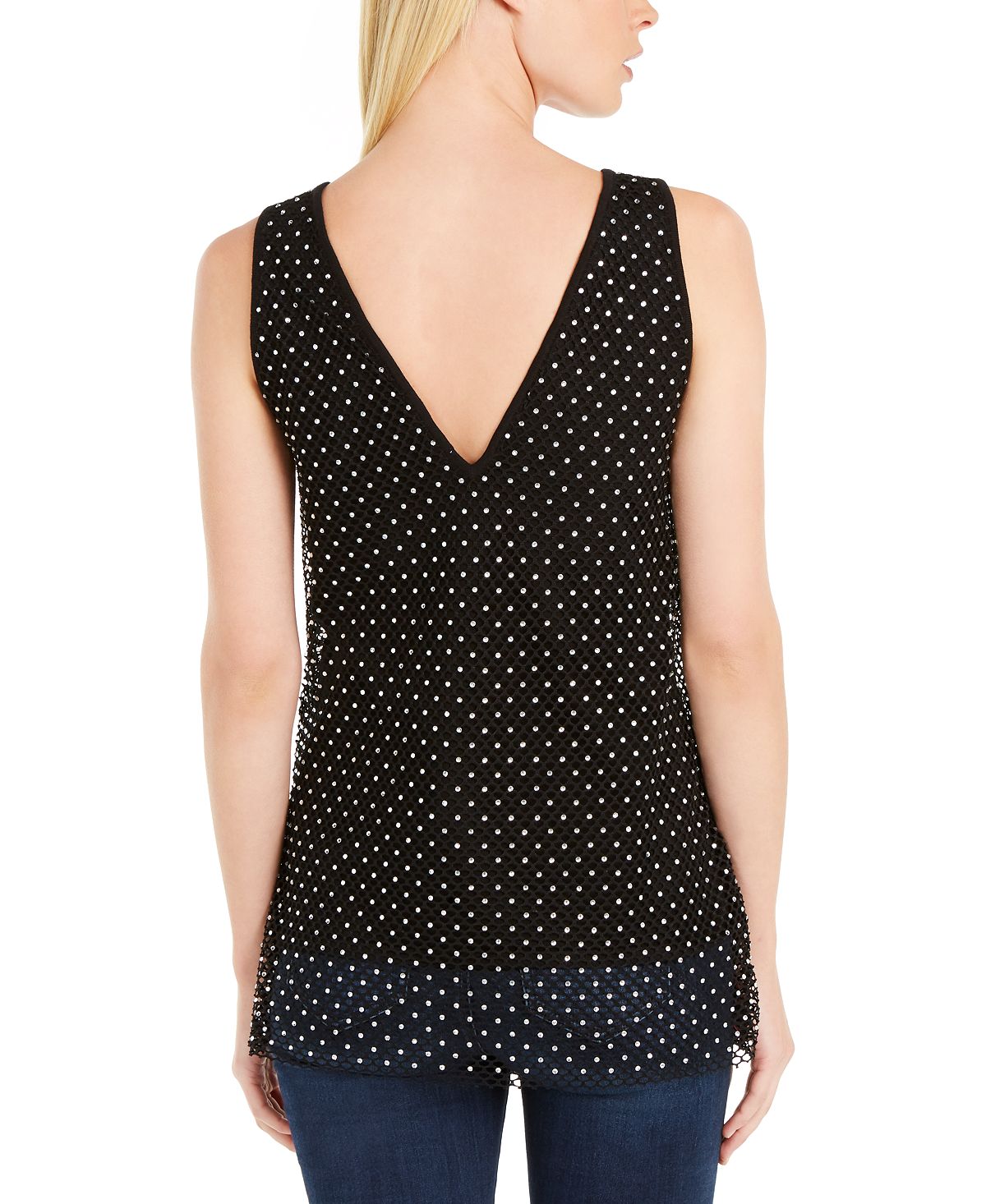 INC International Concepts Women's Rhinestone Sleeveless V Neck Sweater Black Size X-Small