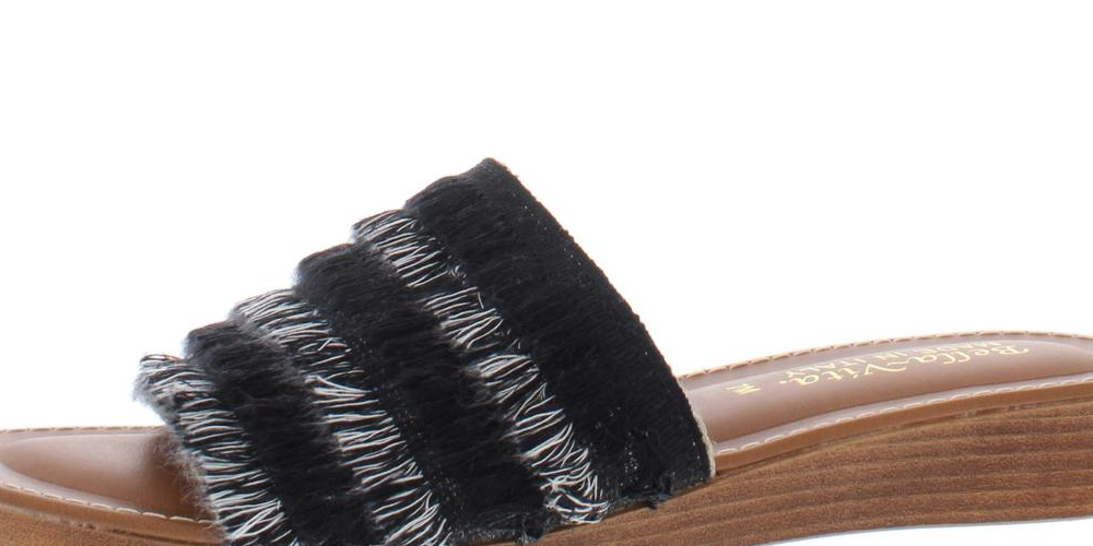 Bella Vita Women's Abi Italy Low Fringe Wedge Sandals BlackSize 8.5M