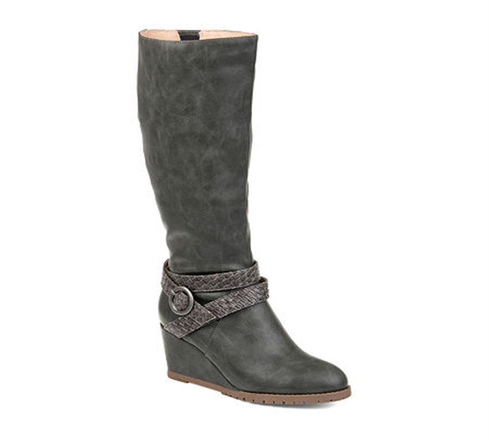 Journee Collection Women's Comfort Slip Resistant Garin Almond Toe Wedge Zip up Boots Gray Size 9X-WC