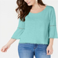 Style & Co Women's Petite Crochet-Trim Lantern-Sl Refreshing Teal Size PXS