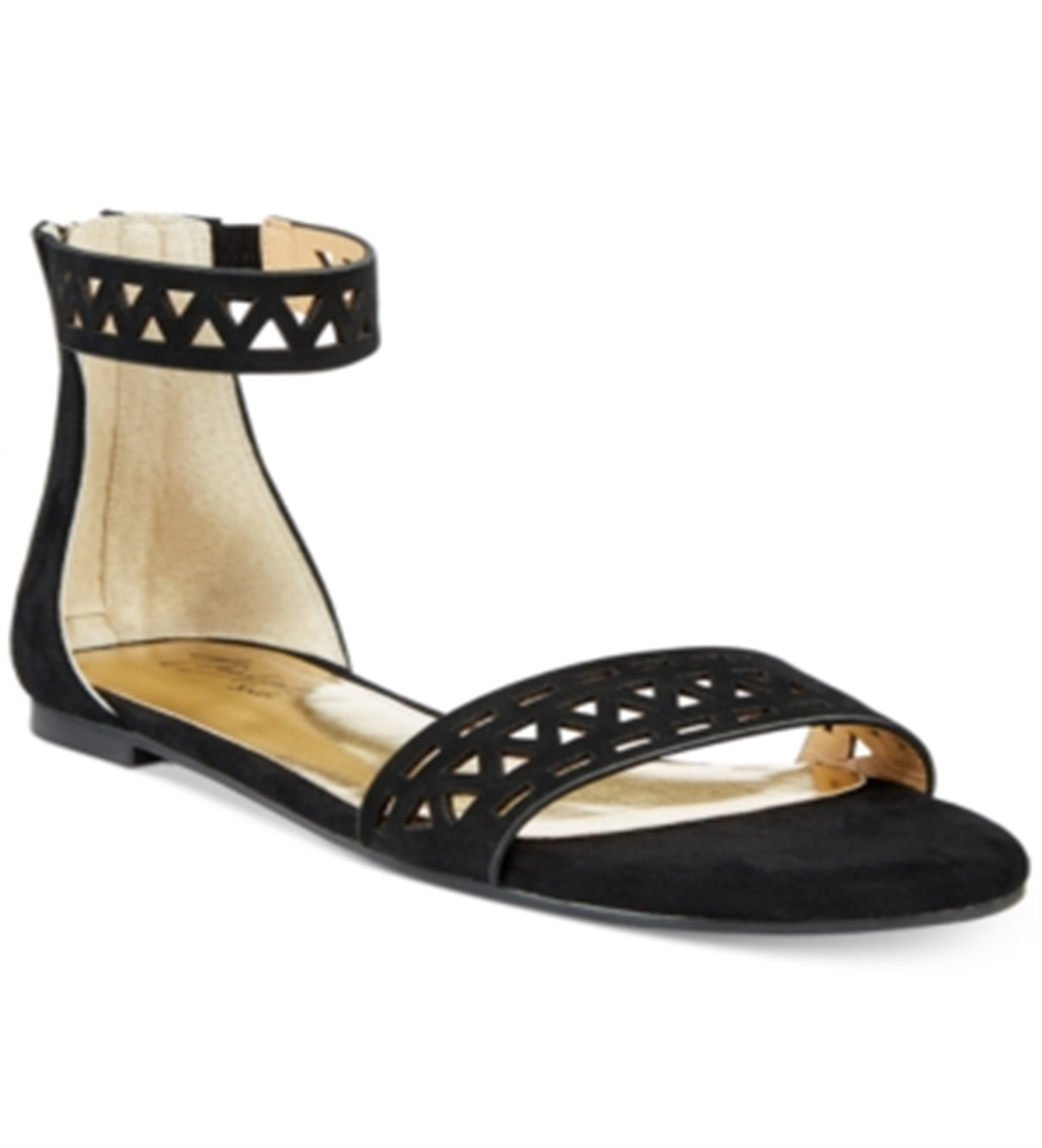 Thalia Sodi Women's Jacey Microfiber Geometric Flat Sandals Black Size 5.5M