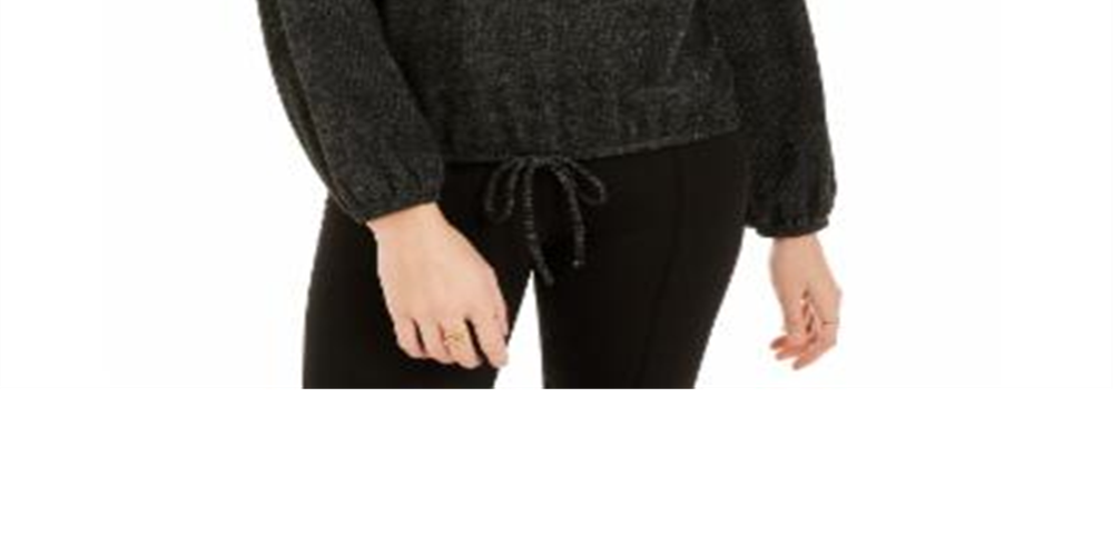 BCX Junior's Textured Cowlneck Drawstring Sweater Black Size XS