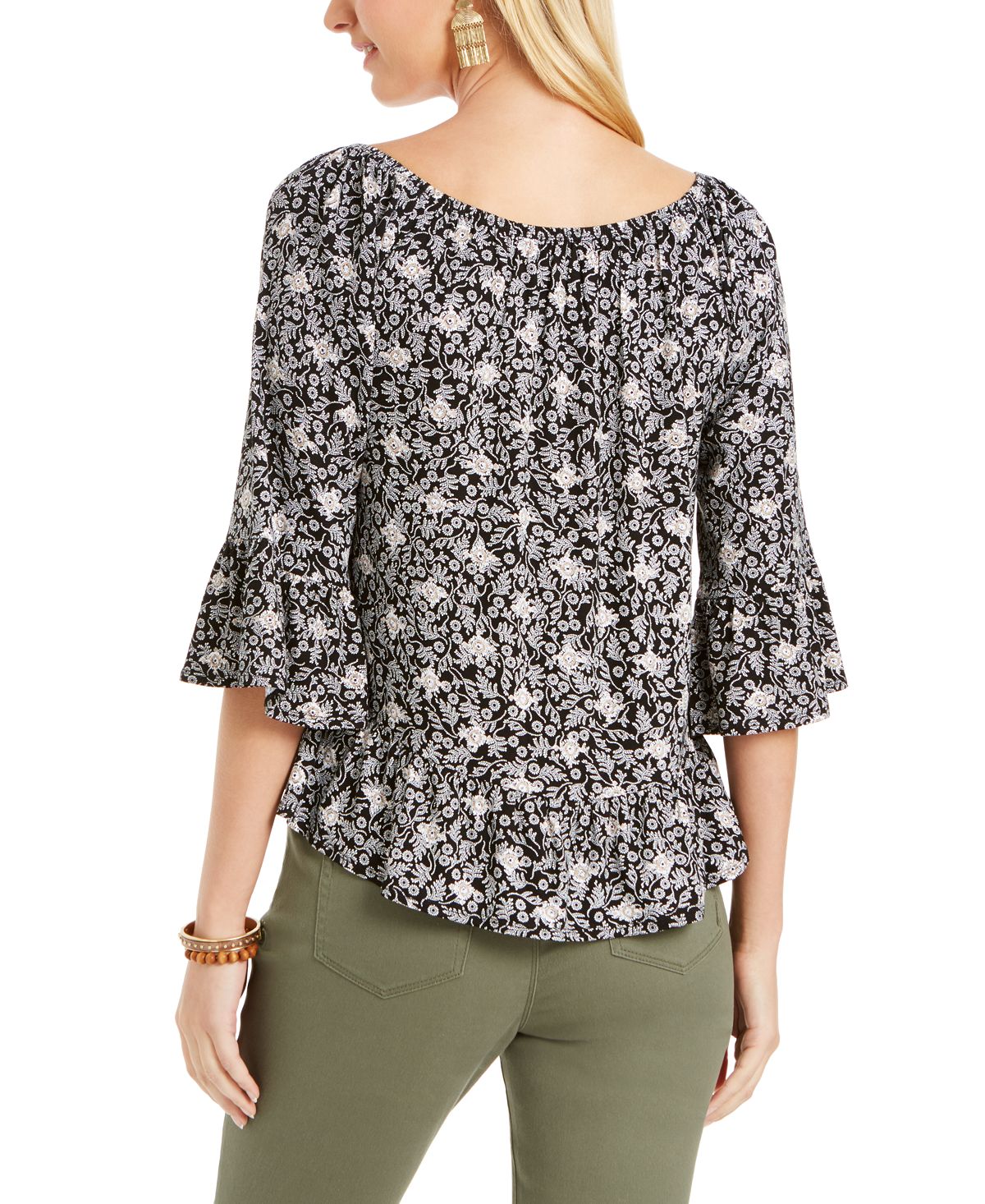 Style & Co Women's Printed Convertible Neck Top Black Size M