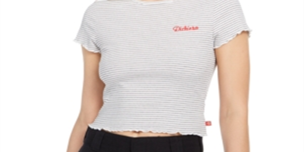 Dickies Women's Striped Baby T-Shirt White Size Small