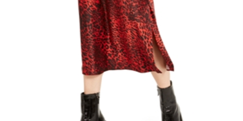 Bar III Women's Animal Print Below the Knee Pencil Skirt Red Size 12