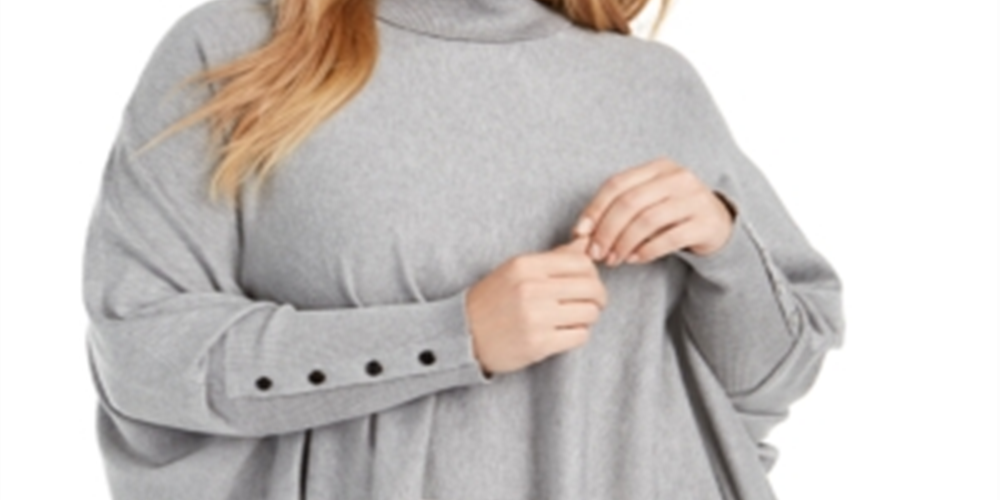 Alfani Women's Plus Colorblock Poncho Gray Size 1X