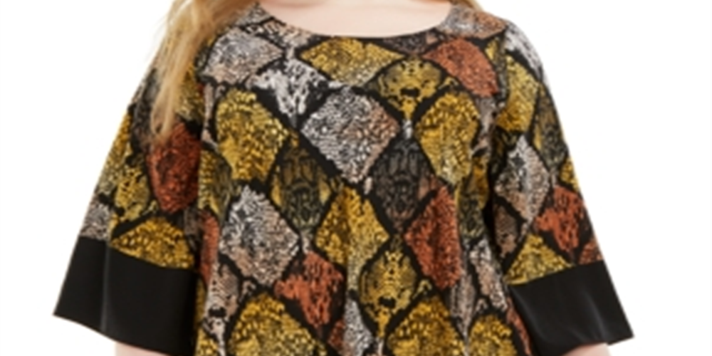 Alfani Women's Printed V Hem Top Yellow Size 2X