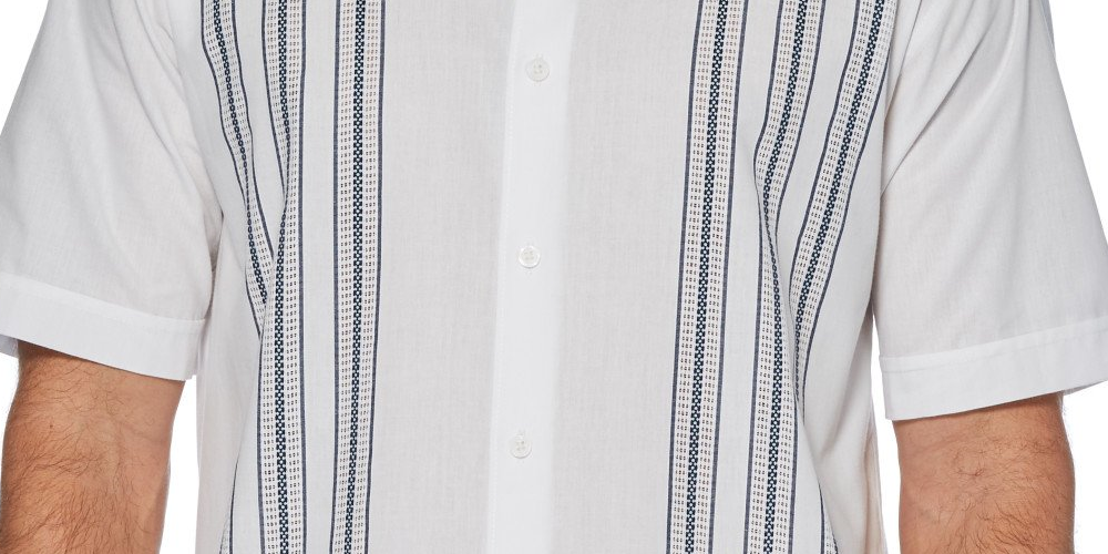 Cubavera Men's Short Sleeve Panel Button Down Shirt White Size Large