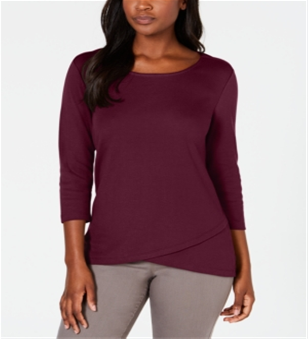 Karen Scott Women's Tulip Hem Top Red Size Small