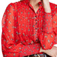 Free People Women's Printed Long Sleeve Crew Neck Top Red Size X-Small