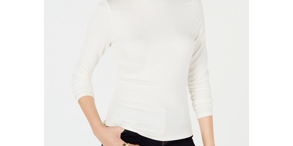 Bar III Women's Ribbed Mock Neck Top White Size L