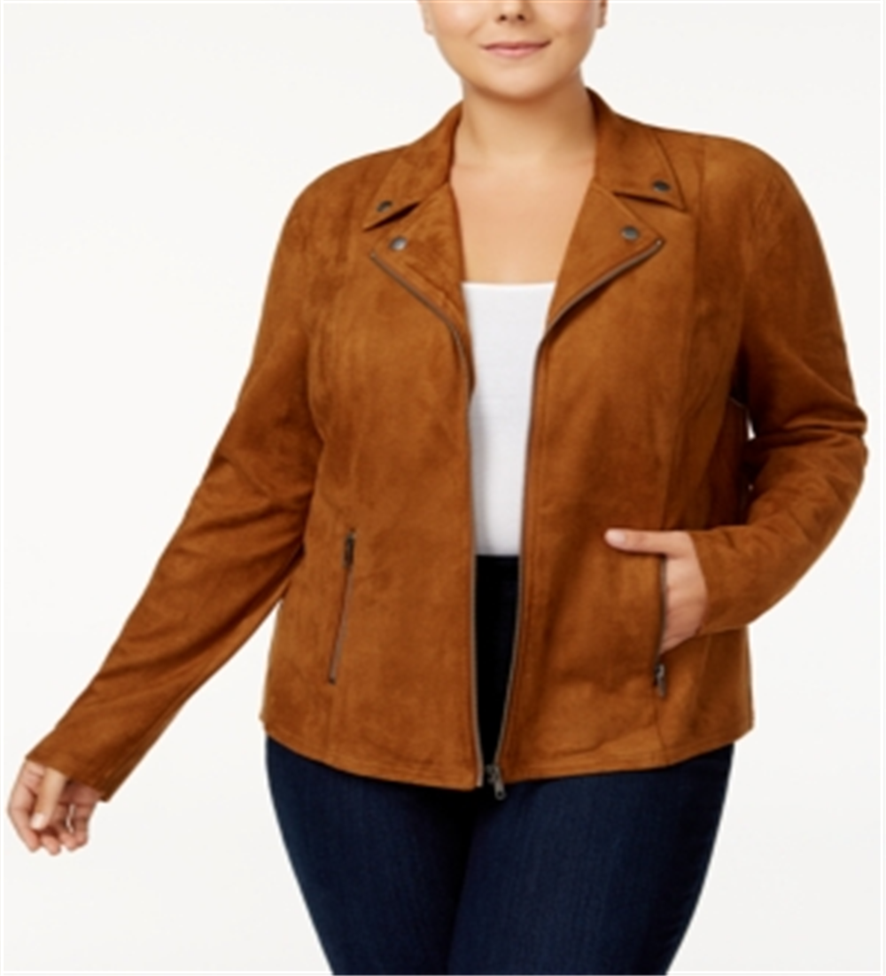 Style & Co Women's Plus Faux Suede Long Sleeves Basic Jacket Brown Size 0X