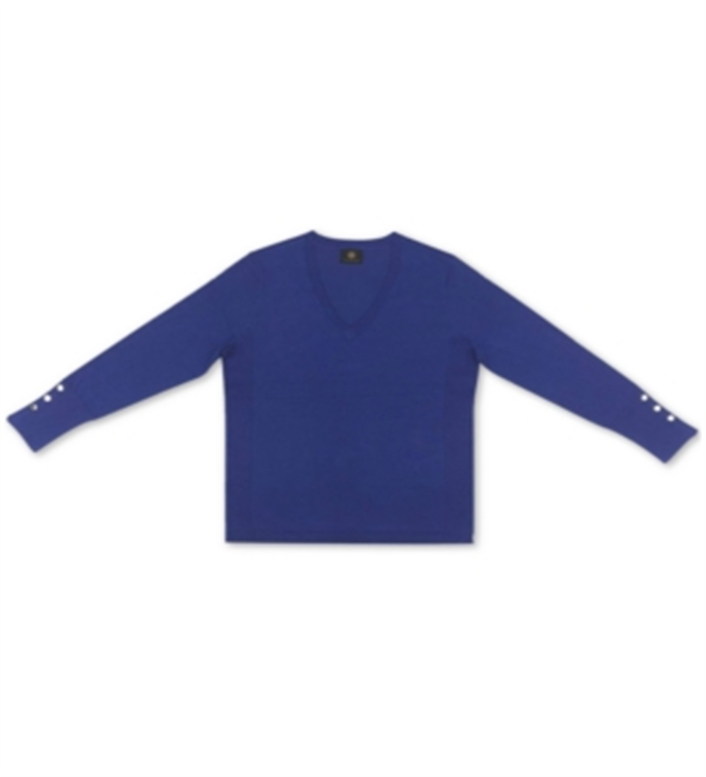 JM  Collection Women's  Button-Cuff V-Neck Pullover Sweater  Blue Size 2XL