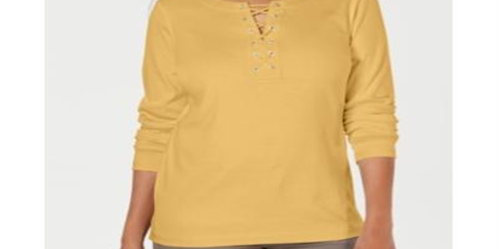 Karen Scott Women's Long Sleeve V Neck Top Yellow Size Small