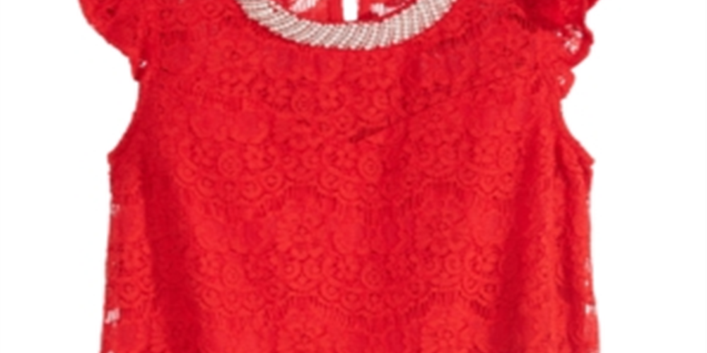 Monteau Big Girl's Embellished Lace Top Red Size XL