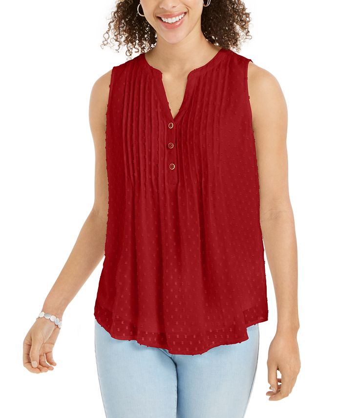 Calvin Klein Women's Barn Plus Texture Dot V Neck Blouse Red Size XX-Large