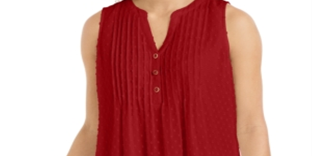 Calvin Klein Women's Barn Plus Texture Dot V Neck Blouse Red Size XX-Large