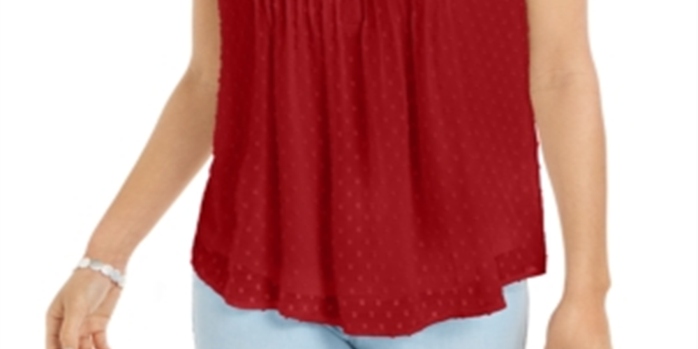 Calvin Klein Women's Barn Plus Texture Dot V Neck Blouse Red Size XX-Large