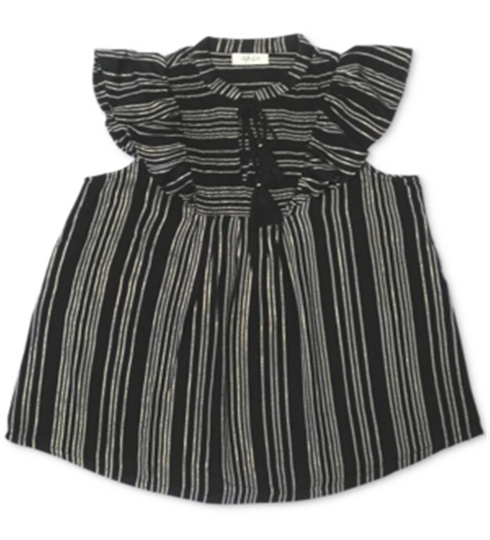 Style & Co Women's Smocked Ruffle Sleeve Top Black Medium