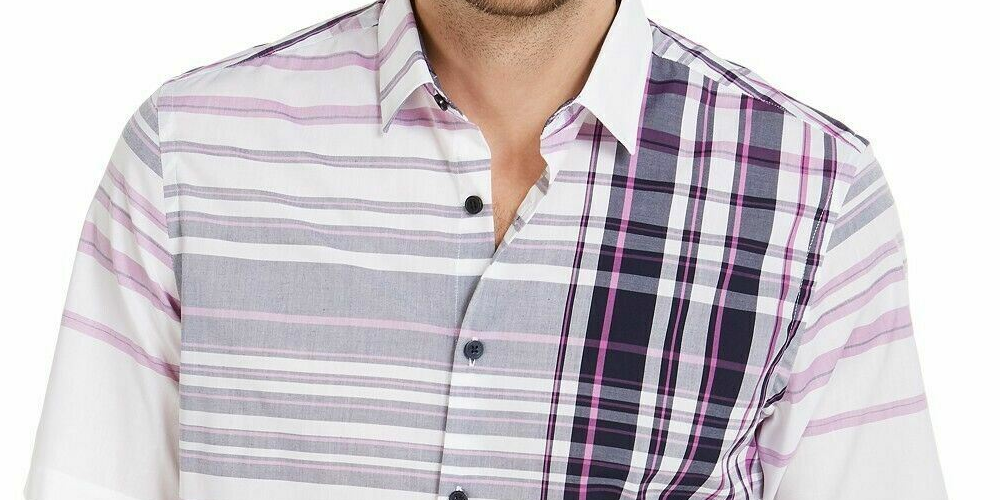 Alfani Men's Varied Plaid Shirt White Size Small