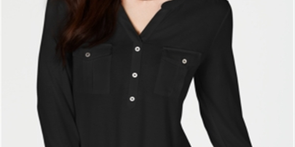 Style & Co Women's Roll Tab Popover Top Black Size PP