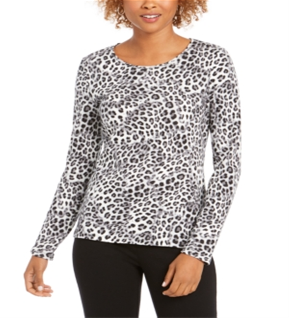 Charter Club Women's Leopard Print Top White Size Small
