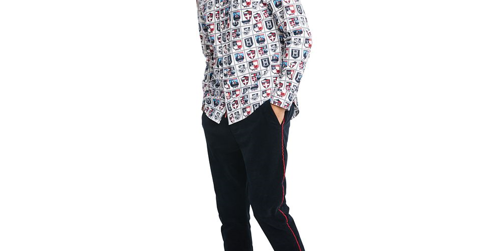 Tommy Hilfiger Men's Button Down Print Custom Fit Shirt White Size Small
