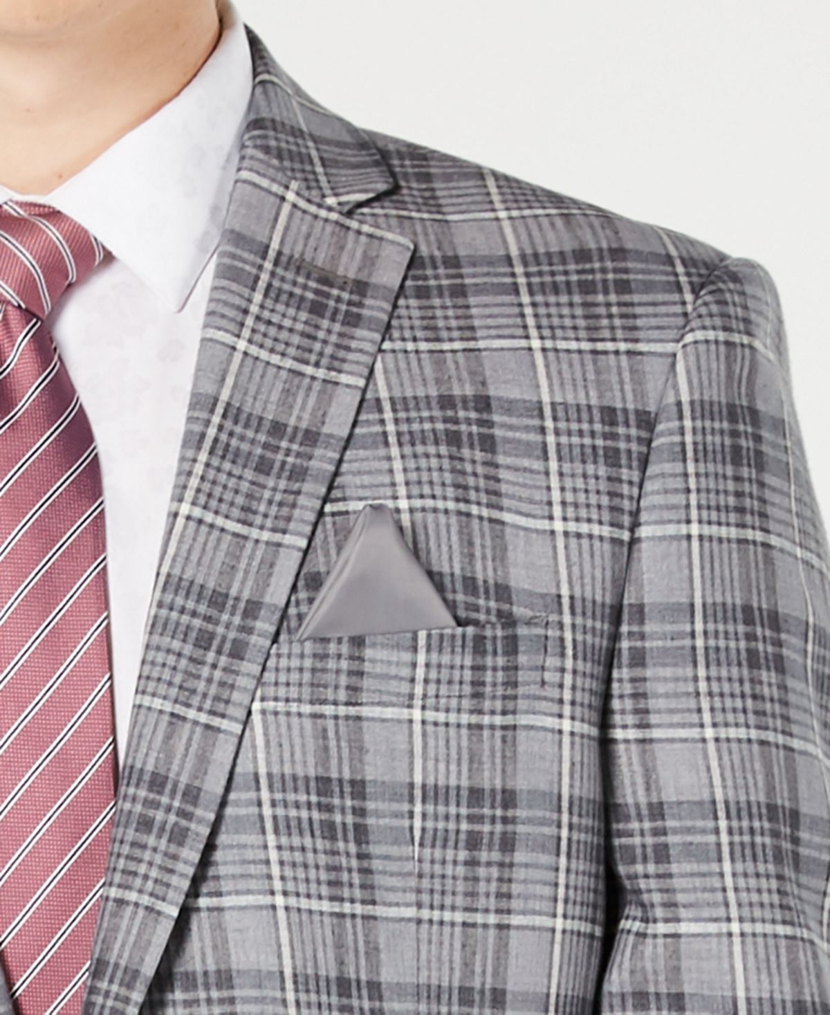 Bar III Men's Linen Plaid Two Button Blazer Gray Size 46