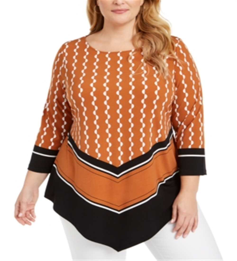 Alfani Women's Printed V Hem Top Black Size 0X