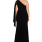 XSCAPE Women's One Shoulder Beaded Cape Gown Black Size 16W