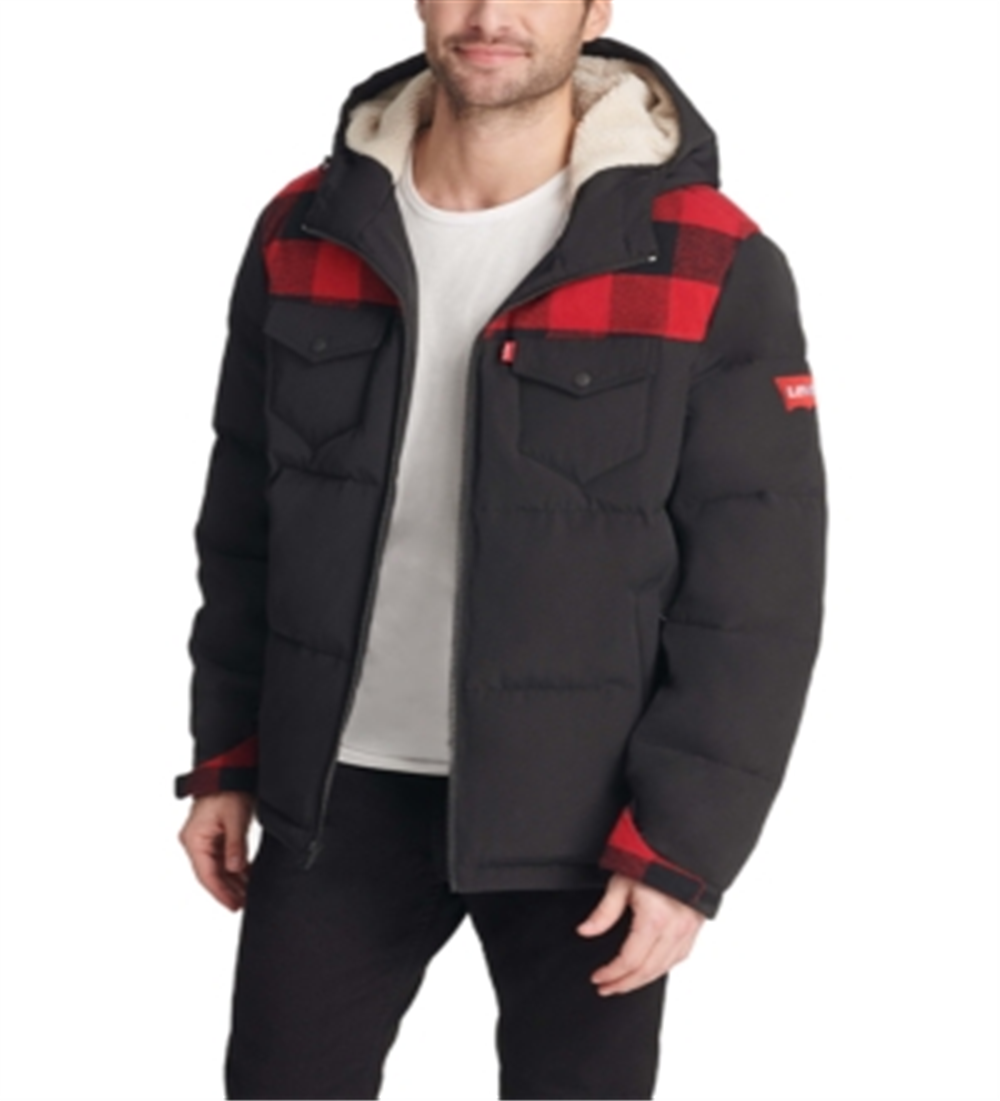 Levi's Men's Sherpa Fleece Hoodie Puffer Jacket Black Size Small