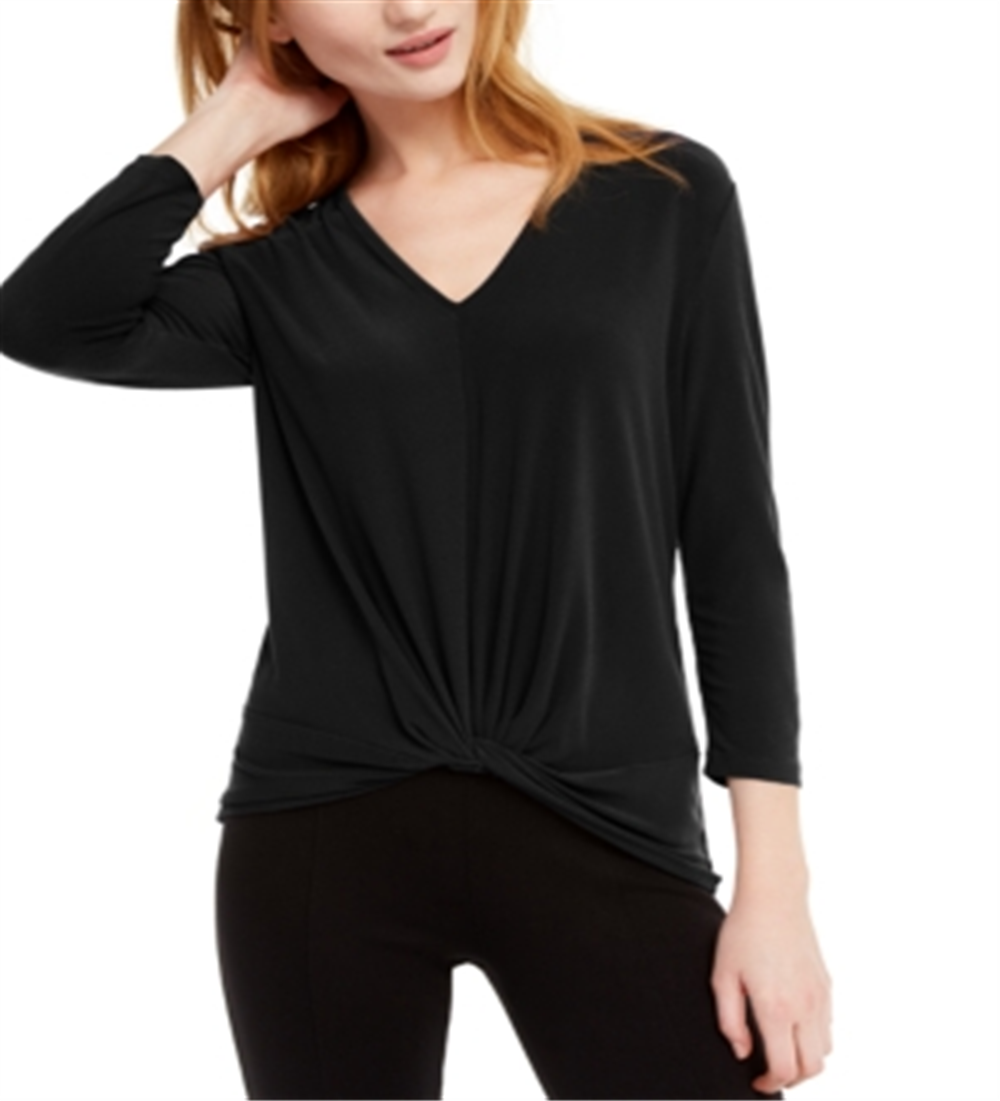 INC International Concepts Women's Twisted Top  Black Size Large