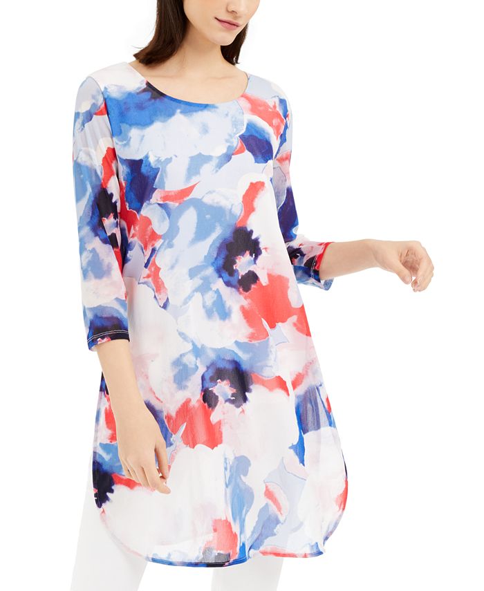 Alfani Women's Printed Super Tunic Blue Size XX-Large