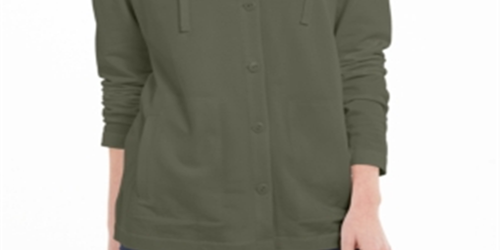 Karen Scott Women's Button Front Hoodie Green Size Small