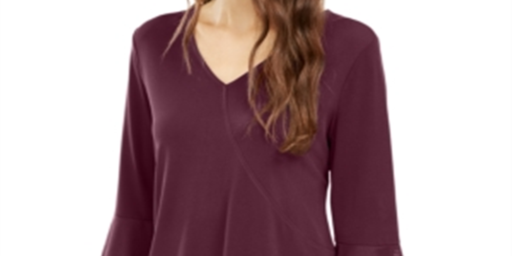 Alfani Women's Asymmetrical Bell Sleeve Top Wine Size Large