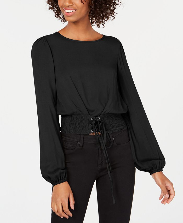 Love, Fire Junior's Smocked Waist Crop Top Black Size X-Large
