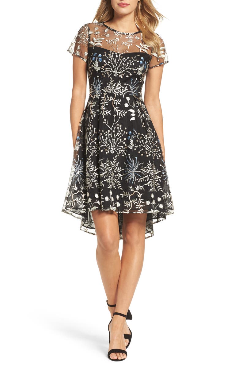 Adrianna Papell Women's Embroidered Illusion Neck Dress Black Size 4