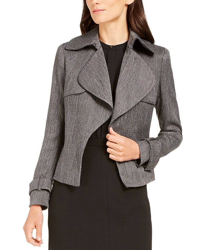 Anne Klein Women's Wide Lapel Belted Cuff Blazer Gray Size 14