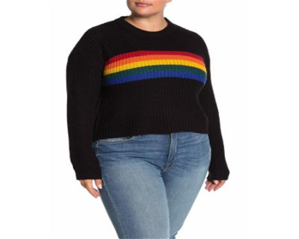 Planet Gold Women's Trendy Plus Rainbow Sweater Black Size 1X