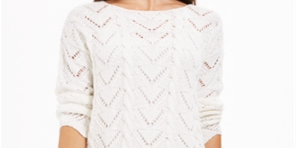 Style & Co Women's Pointelle Knit Scalloped Hem Sweater White Size XX-Large