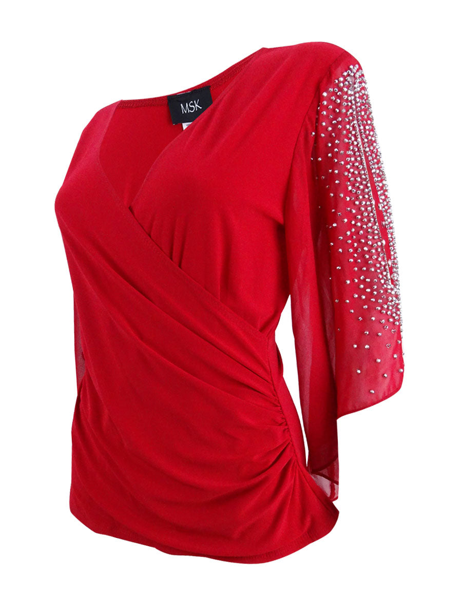 MSK Women's Embellished Chiffon Blouse Red Size M