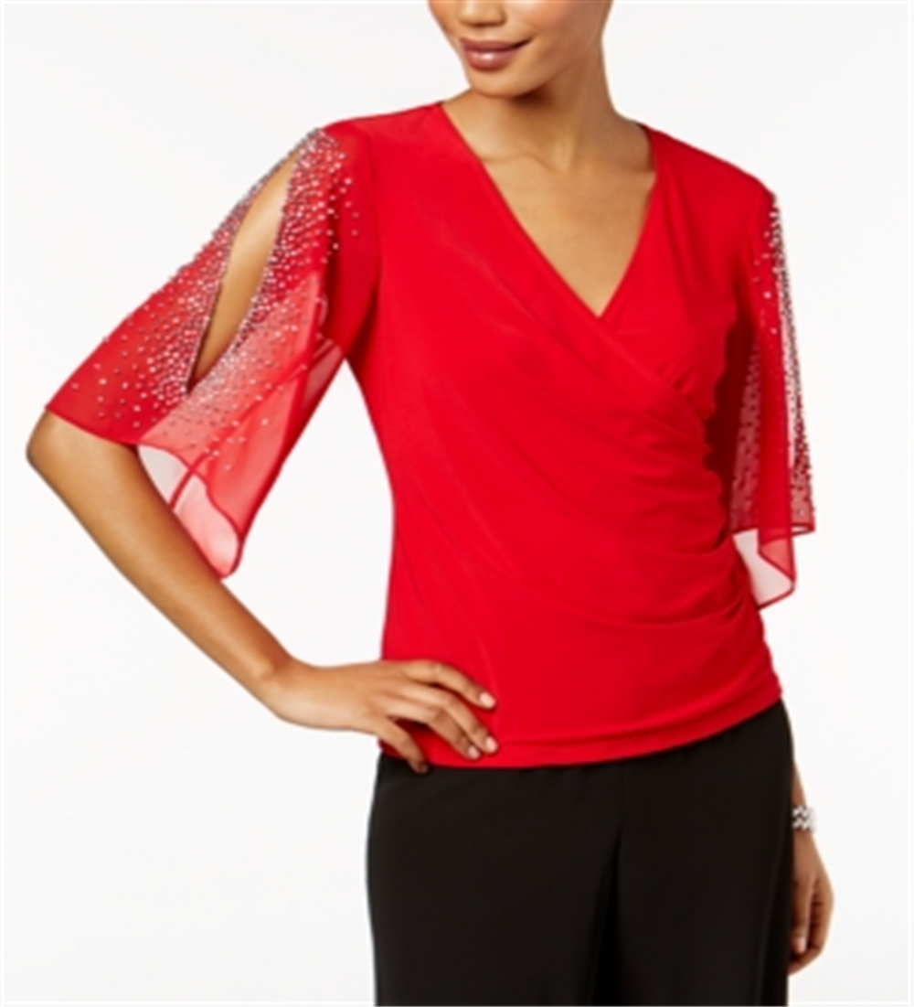 MSK Women's Embellished Chiffon Blouse Red Size M