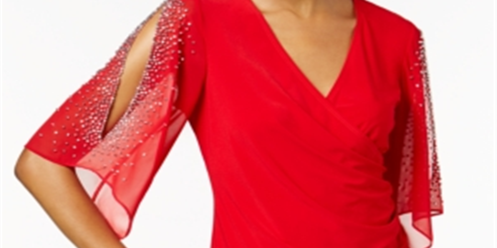 MSK Women's Embellished Chiffon Blouse Red Size M