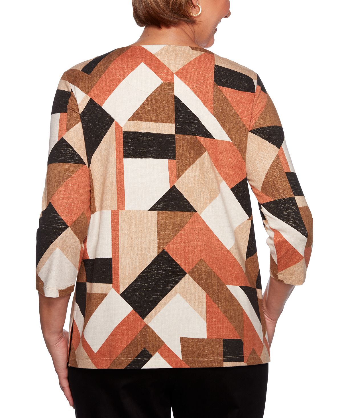 Alfred Dunner Women's Tunics Geometric Embellished Top Brown Size Petite L