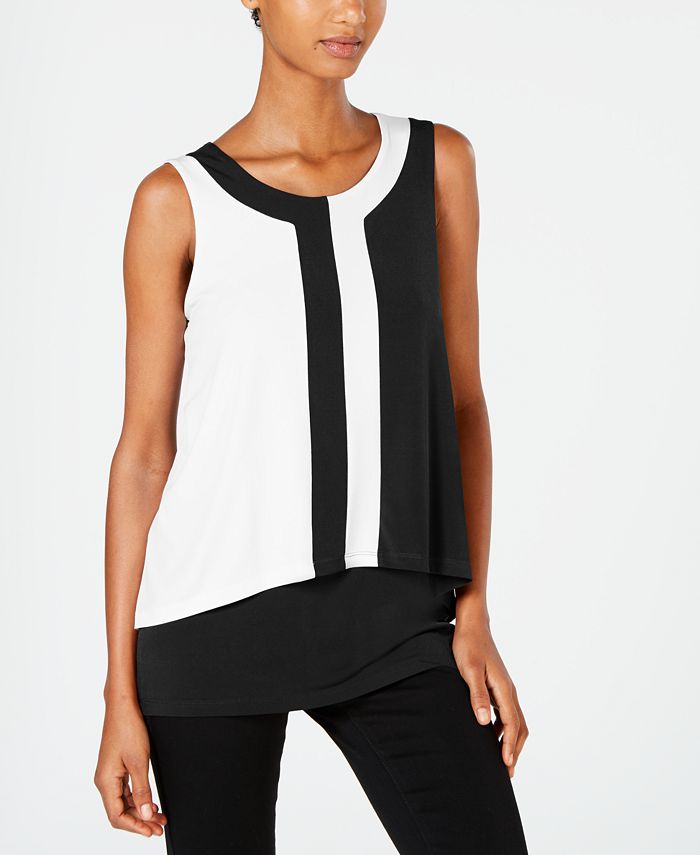 Alfani Women's Colorblocked Sleeveless Top Black Size Petite Small